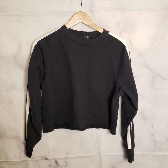 JOHN GALT black raw fringe hem cropped sweater S - Picture 1 of 9